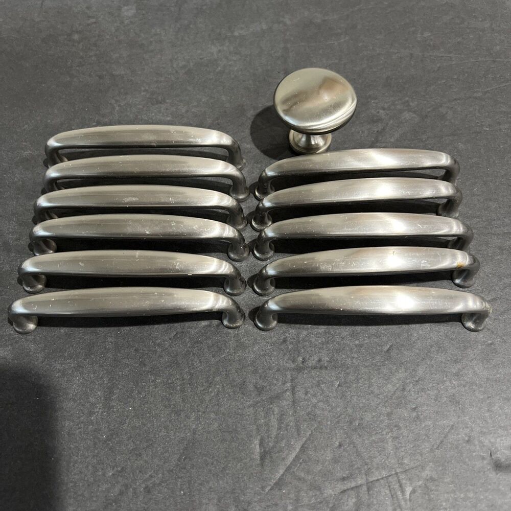 Cabinet Handles Pulls Arched Brushed Satin Nickel Lot 11 Pulls + 1 Knob 4” C-C